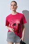 Salenna Women's Soft Fabric Print Detailed Regular Fit Fuchsia T-Shirt
