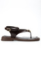 Women's Brown Wrinkled Patent Leather Ankle Strap Flip-Flop Sandals with Buckle Detail - 3