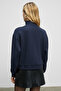 Endora women's soft fleece fabric zippered collar regular navy blue sweatshirt - 6