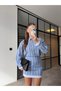 Oversize Garnished Shirt Skirt Set Blue