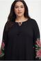 Women's Plus Size Long Sleeve Black Dress with Embroidered Sleeves - 4