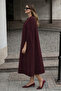 Women's Sleeveless Relax Fit Burgundy Cashmere Poncho - 3