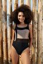 Women's Black Tulle One-Piece Swimsuit - 4
