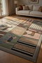 Horse Motif Geometric Patchwork Rug - Modern Ethnic Brown Living Room Rug - 8