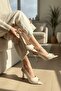 Hana Beige Wrinkled Patent Leather (8 cm) Pointed Toe Heeled Shoes - 2