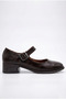 Women's Brown Crocodile Design Loafers Buckled Casual Block Heel Pack Shoes Ballerina Loafers - 3