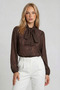 Women's Princess Collar with Tie-Up Detail Flexible Premium Lace Fabric Transparent Blouse - 2
