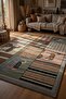 Horse Motif Geometric Patchwork Rug - Modern Ethnic Brown Living Room Rug - 6