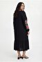 Women's Plus Size Long Sleeve Black Dress with Embroidered Sleeves - 6