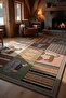 Horse Motif Geometric Patchwork Rug - Modern Ethnic Brown Living Room Rug - 4
