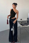 Women's Black One-Shoulder Blouse Asymmetrical Cut Stretch Fabric Cropped Stylish and Modern Design - 3