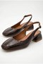 Women's Brown Crocodile Design Ankle Strap Flat Toe Casual Shoes Heeled Shoes - 3