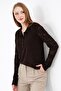 Women's Soft-Textured Gül Patterned Lace Knitted Polo Neck Knitwear Blouse 953 Brown