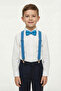 Boy's White Long Sleeve Shirt Turquoise Suspender Bow Tie Set April 23 October 29 Show Outfit