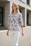 Women's Multicolor Floral Print Linen Mixed Ruffle Collar Three Quarter Sleeve Shirt - 5