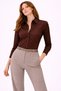 Women's Long Sleeve Shirt with Buttons, Classic Collar, Suitable for Casual and Office Wear - Brown - 5
