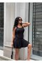 Women's Black Eyelet Detailed Strap Ruffle Mini Dress Yel221710 - 2