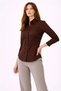 Women's Long Sleeve Shirt with Buttons, Classic Collar, Suitable for Casual and Office Wear - Brown - 4