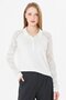 Women's Soft-Textured Rose Patterned Lace Knitted Polo Neck Knitwear Blouse 953 Ecru