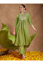 Green Muslin A-Line Foil Print 3-Piece Kurta Set - 5