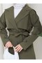 Women's Khaki Linen Trench Coat with Buttoned Sleeves and Belt Detail - 6