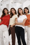 Women's 4-Pack Red-Cream-Orange-White Cotton Pack Double Sleeve Detail Comfort Fit T-Shirts - 4