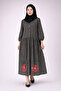 100% Cotton Lu Pocketed and Embroidered Summer Design Patterned Black Shirt Islamic Dress