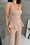 Women's Wrinkled Fabric Ruffled Blouse and Wide-Leg Pants Set - 3