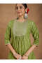 Green Muslin A-Line Foil Print 3-Piece Kurta Set - 7