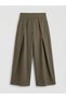 Khaki High Waist Striped Women's Pleated Fabric Trousers - 5