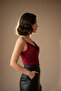 Women's Burgundy Degaje Collar Adjustable Rope Strap Sandy Fabric Athlete Blouse - 4