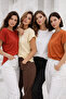 Women's 4-Pack Red-Cream-Orange-White Cotton Pack Double Sleeve Detail Comfort Fit T-Shirts - 6