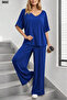 Women's V-Neck Short Sleeve Viscose Casual Double Suit - 3