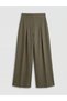 Khaki High Waist Striped Women's Pleated Fabric Trousers - 6
