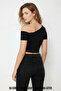 Short Sleeve One Shoulder Cropped Women's Summer Stretchy Stretch Fabric Fabric 100% Cotton Black - 3