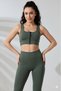 Khaki Padded Zippered Sports Bustier - Sports Bra / Cropped Supportive Sports Bra - 4