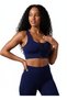 Navy Blue Padded Zippered Sports Bustier - Sports Bra / Cropped Supportive Sports Bra - 3