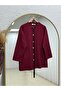 Dilruba Gold Buttoned Double Pocketed Belt Piece Jacket-Zn5943 Claret Red - 2