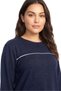 Large Size Striped Detail Thick Long Sleeve Women's Pajama Set Navy Blue - 2