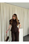 Brown Balloon Sleeve Buttoned Jacket Trousers Set - 6525 - 5