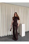 Brown Balloon Sleeve Buttoned Jacket Trousers Set - 6525