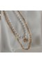 Tarnish-Resistant Steel Paperclip Chain and Pearl-Embellished Zircon Stone Sycamore Leaf Necklace Combination - 2
