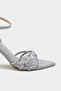 Skate Crystal Stone Gray Satin Women's Heeled Shoes - 3
