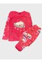 Girl's Cotton Piece Puppy Patterned Pink Color Winter Fleece Pajama Set - 2