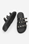 Women's Genuine Leather Three-Stripe Studded Casual Shoes Slipper Zoven Black Silver - 8