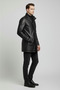 Men's Black Genuine Leather Button Coat - 4