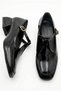 Women's Brown Patent Leather Design with Buckled Stripes, Loafers Look Casual Heeled Shoes - 4