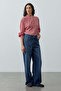 High Waisted Straight Denim Pants Navy Blue - 4