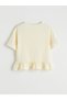 Beige Bow and Ruffle Detailed Girls' T-Shirt - 2