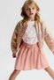 Girl's 4-8 Years Old Embossed Pattern Embroidered T-Shirt Ecru-Pink - 3